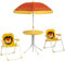 Outsunny Conjunto de Mesa y Sillas para Exterior Infantil Set de 2 Sillas Plegables y Mesa para Niños Mesa con Sombrilla Ajustable en Altura Temática de León para Jardín Patio Amarillo y Marrón