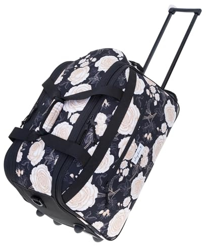 Elephant Reisetrolley Weekender 55cm Reisetasche Damen 13024 Black Flower | Reisetasche Trolley Tasche Reise Travel Trolly Handgepäck Damen Mädchen Tasche mit Rollen Schultergurt schwarz Blumen