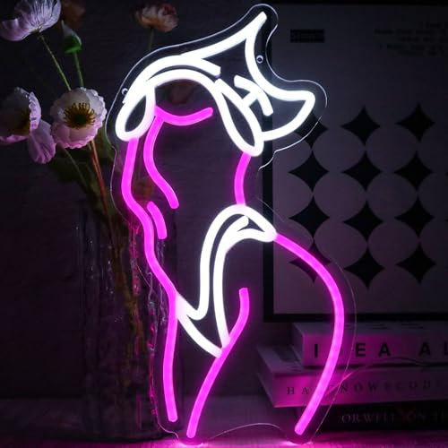 OYCGZV Lady Neon Light Sign - Pink White Neon Sign for Wall Decor Sexy Woman Neon Wall Light USB Led Sign for Bedroom Man Cave Beer Bar Girl Room Party - Gift for Friends