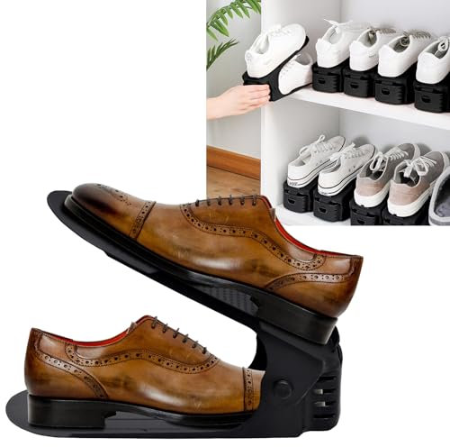 TANYEAR 10 Stück Verstellbarer Einstellbare Schuhregale Schuhhalter, 3 höhenverstellbar Schuhorganizer Schuhstapler, Organisierer Platzsparend, Schwarz