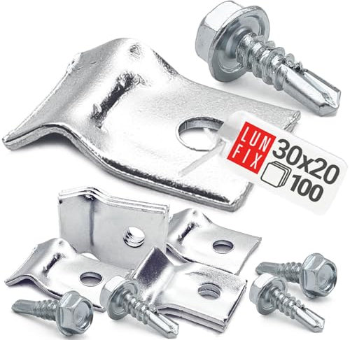 Lot de 100 pinces de fixation pour treillis métallique galvanisé avec vis autotaraudeuses