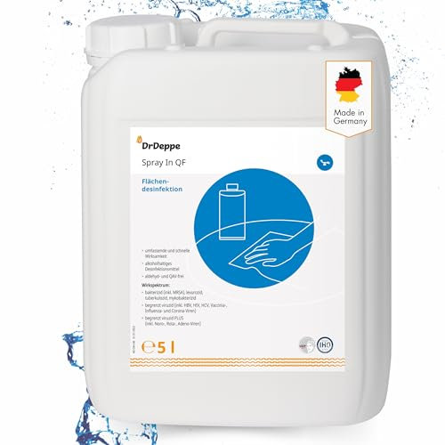 Dr Deppe Spray In QF Flächendesinfektionsmittel 5 Liter mit schneller Wirksamkeit, gebrauchsfertiges alkoholhaltiges Desinfektionsmittel für Flächen in den Bereichen Medizin, Pflege & Industrie