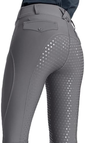 ticticlily Pantaloni da Equitazione da Donna con Inserti Completi in Silicone Leggings Sportivi a Vita Alta con Passanti per Cintura e Tasche Collants Stretch A Grigio M
