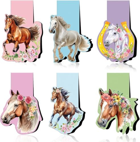 Frogetu 6 Stück Magnetische Lesezeichen Kinder,Lesezeichen Kinder Einschulung,Pferde Mädchen Geschenk,Magnetischeslesezeichen mit Pferdemuster für Schüler Kinder Jungen Mädchen Buchliebhaber