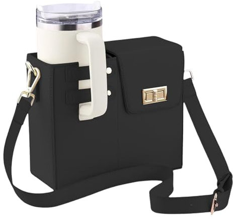 Sac de Transport de Bouteilles d'eau pour La Coupe Stanley, Porte-Bouteille Multifonctionnel avec Bandoulière Réglable, Sac de Transport de Bouteilles d'eau Portable pour L'extérieur (Noir)