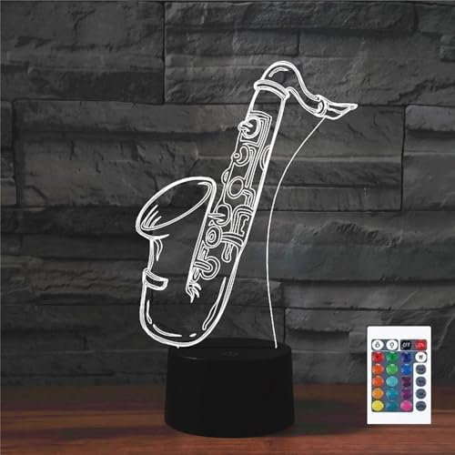 FLRXHK Saxophon-Nachtlicht mit 3D-Illusion, Touch-Tischlampe mit Fernbedienung, 16 Farben, optisches USB-LED-Nachtlicht für Kinder, Geschenk, Raumdekoration