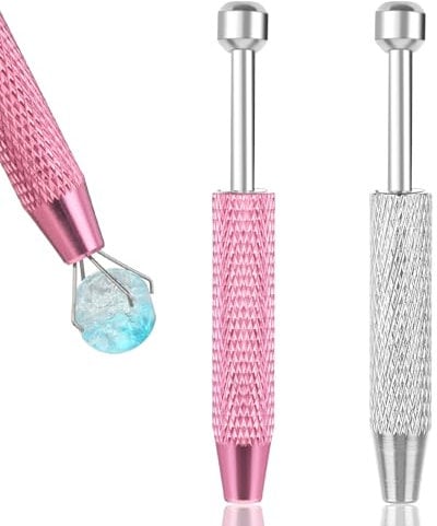 2 Pcs Piercing Ball Grabber Tool, Mini Grabber Pen Stainless Steel 4 Prongs Claw Tweezers IC Chips Grabber Claw Holder Electronic Component Jewel Diamond Pearls Gem Tweezers(Pink, Silver)