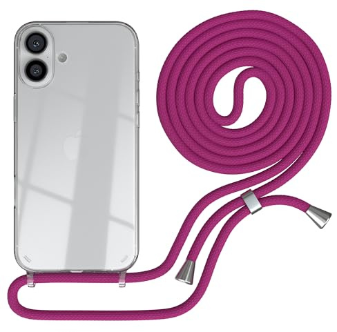 EAZY CASE Handykette kompatibel mit iPhone 16 Plus Handyhülle mit Umhängeband, Handykordel mit Schutzhülle, Silikonhülle, Hülle mit Band, Stylische Kette für Smartphones, Pink