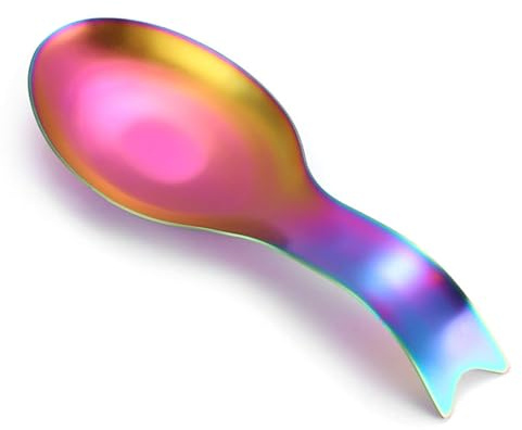 Stainless Steel Spoon Rest, Utensil Holder for Spatula, Ladle, Brushed Finish, Countertop, Heavy Duty, Dishwasher Safe (1, Rainbow, Fish Shape)