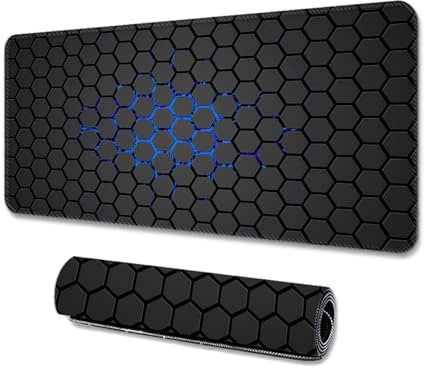 XSDSLS Gaming Mouse Mat, Large Mouse Pad 600x300 XL mousepad Anti-Fray Stitched Edges, Non-Slip Rubber Base,Keyboard Desk Pad, Improved Precision and Speed, Black (Blue version)