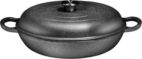 Casseruola Brasiera in ghisa resistente con coperchio for forno Pentole nere for una cottura versatile