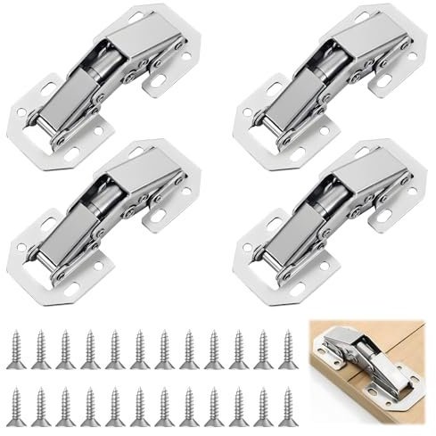 Pack of 4 Cabinet Hinges,Kitchen Cupboard Hinges 4 Inch, Bedroom Wardrobe Door Hinges for Bathroom Bedroom Dining Room Full Overlay Mute Hydraulic Soft Close (32Pcs Screws)