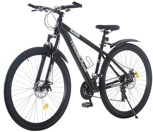 TRIOBLADE 24/26/27.5/29 Inch Mountain Bike 21 Speeds Bike 17.5 Inch Lightweight Aluminium Frame Bicycle for Adult Men Women, Lockout Suspension Fork, Dual Disc Brake (24inch, Black)