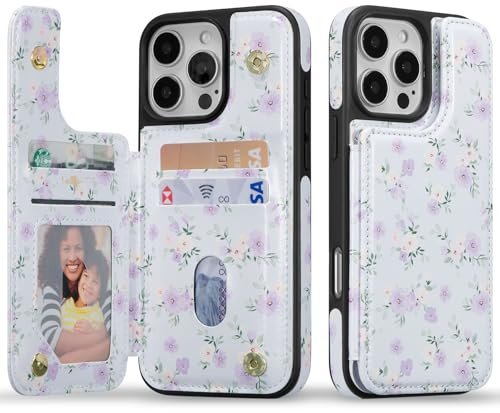 ZCDAYE for iPhone 16 Pro Max Case Wallet Phone Case, Purple Flower | Leather Flip Case with Card Holder, Practical Functional Card Case, Aesthetic Cute Printed Protective Cases for Women Girls