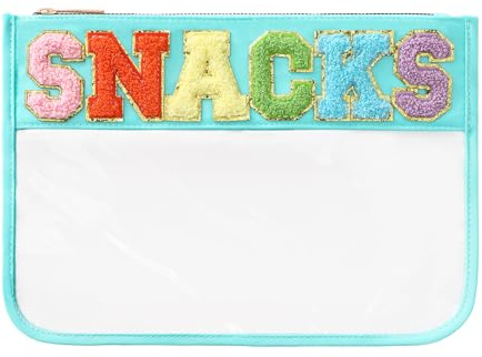 DYSHAYEN Chenille Letter Clear Zipper Pouch for Travel,Nylon Clear Cosmetic Bag,Makeup Travel Bag for Women Girls, Green-Snacks, Preppy
