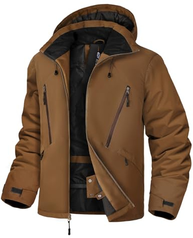 GEMYSE Herren Skijacke Wasserdichte Winterjacke Winddichte Isolierte Schneejacke mit integriertem Schneefang(Braun,M)