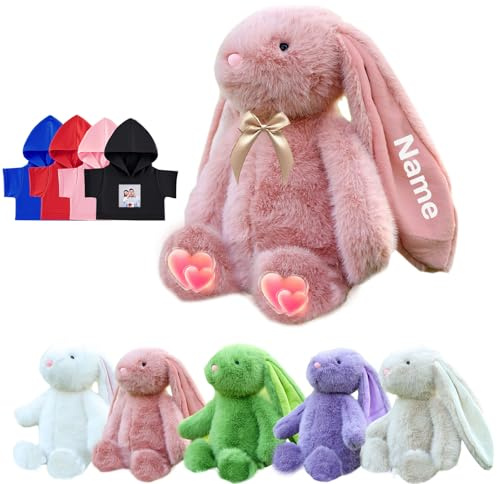 DRAJOIN Personalisierte Hase Plüschtier, Benutzerdefinierte Gefüllte Hase Plüsch mit Text Foto als Personalisierte Geschenke Plüschhase für Jungen Mädchen, Kinder Erste Ostern Geschenk, 25cm
