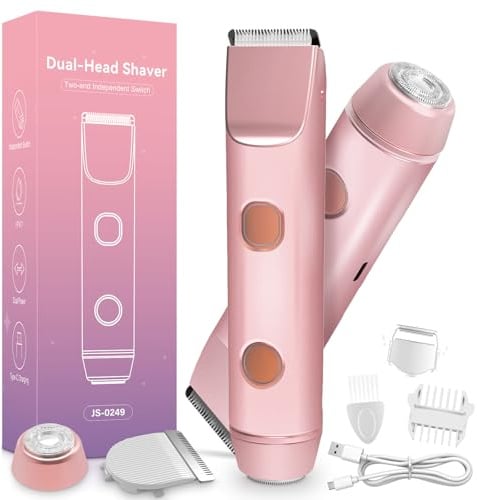 AOMEES Rasierer Damen, 2-in-1 Intimrasierer für Frauen, IPX7 Wasserdicht, Kabellos & Wiederaufladbar, Sanfter Trimmer für Gesicht, Körper & Bikinizone, Geschenk für Frauen (Rosa, Mit 2 Aufsätzen)