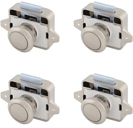 LIKERAINY Drawer Latches Push Button Locks Cupboard Cabinet Door Lock for Camper Van Caravan Ship Yacht Horsebox RV Motorhome Nickel Plated 4 Pieces