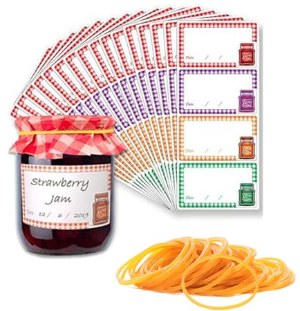 SSKHE 50 Jam Jar Doilies Paper Set with Labels, Red Vintage Paper Doilies, Rubber Bands, Jam Jar Labels & Covers for Canning Jars, Homemade Preserves & Gift Wrapping Wedding Party Crafts Baking DIY