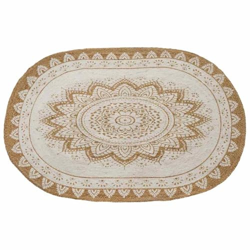 vidaXL Jute Rug Floral Beige 100 x 152 cm Jute, Oval Jute Rug, Modern Floral Pattern, Eco-Friendly Indoor Decor, Elegant Floor Covering, Non-Slip Mat for Chic Home