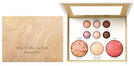EONFAVE Umfassende Make-up-Platte, 9-in-1 Lidschatten-, Konturen-, Rouge- und Highlighter-Palette & Augenaufheller - Rot- und Erdtöne für Alltags-Make-up, Langanhaltend