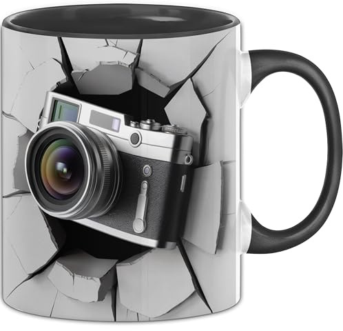3D Kamera Tasse Geschenk Kamera Durchbruch Wand Spruch Geschenkidee für Kamera Liebhaber (Schwarz)