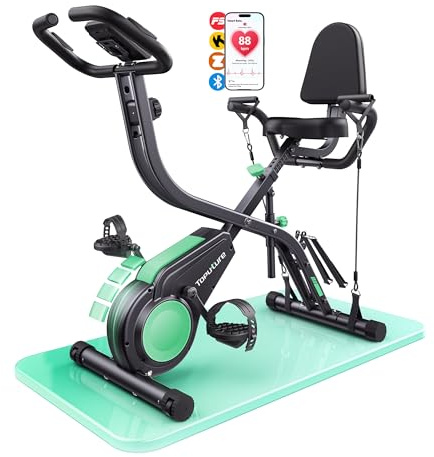 TOPUTURE 5-en-1 Vélo d’Appartement Pliable, Velo D Appartement avec 16 Niveaux de Résistance Magnétique, Moniteur LCD et Compatible APP, Vélos de fitness pour la maison avec Silencieux Capacité 140 kg