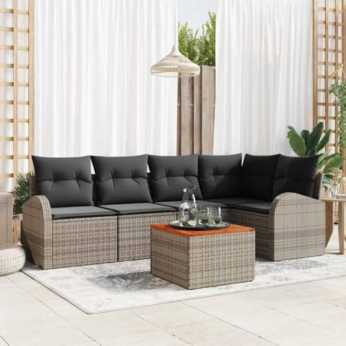 QJBSAVVA Gartenmöbel-Set 6-TLG Sofa-Gruppe Grau Poly Rattan modular mit Stauraum Gartengarnitur für Balkon Terrasse und Garten