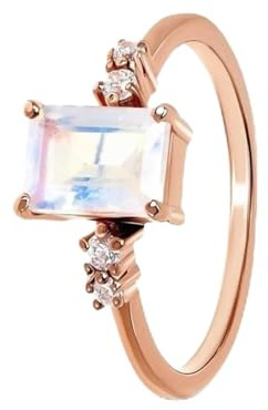 Skcess 9K Roségold Ring für Freundin, Rings Mondstein Bunt 1ct Moissanit Größe 47 (15.0)