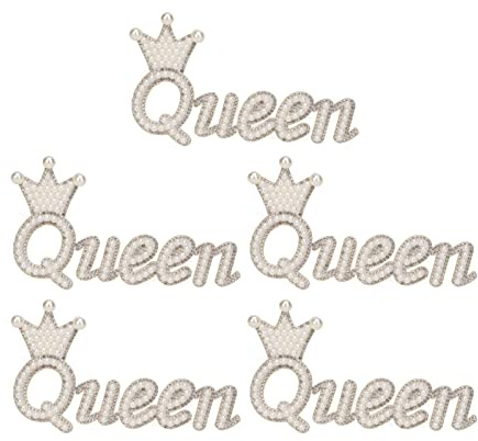 Gestickte Aufnäher, glänzende Krone, Königin-Form, DIY-Nähflicken für Kleidung, Dekoration, Strass, Perlen, Polyester, 5 Stück