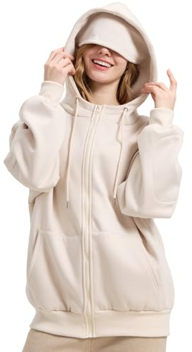 Eocicvvi Felpa Zip Donna Uomo con Cappuccio Mascherina per Occhi Integrata | Giacca Pile Oversize Casual per Viaggi e Quotidiano Invernale Moda Sportiva Hoodie Manica Lunga Sweatshirt Aperto Tasche