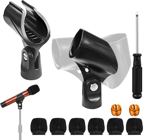 2 Pcs Universal Microphone Clip,180-degree Adjustable, with a 3/8 Screw Adapter, Microphone Protective Covers and a Phillips Screwdriver for Wired Wireless Mic Clamp