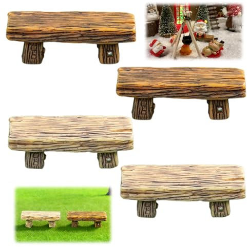 KAHZOR 4 PCS Banc Miniature Vintage pour Jardin de Fées & Maison de Poupées, Mobilier Miniature Réaliste, Accessoire Charmant pour Décoration Miniature, Petits Univers, Intérieur & Extérieur