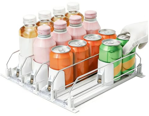Automatic Can Dispenser for Fridge, Fridge Drinks Organiser, Space Saving Can Storage Organiser for Fridge for Soda Beer 330–500ml (4PCS 34x25x8 cm)