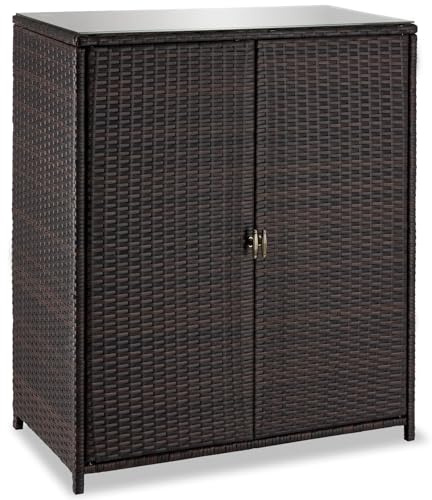 TecTake® Rattan Gartenschrank, 84,5 x 40,5 x 103,5 cm, Aluminium Gestell, Outdoor Schrank mit Einlegeböden, Terrassenschrank, Balkon, Aufbewahrungsschrank Garten - braun