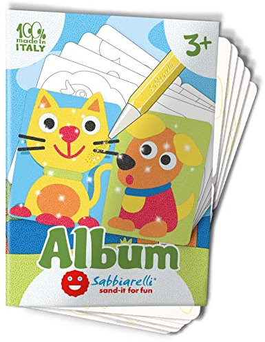Sabbiarelli Sand-it For Fun - Album Premiers Dessins, 5 Dessins Autocollants à Colorier avec du Sable Coloré (non inclus), Activités Créatives et Éducatives pour les Enfants à Partir de 3 ans