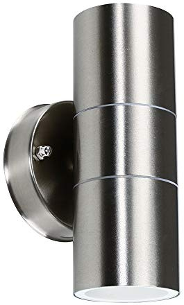 MiniSun | Modern IP44 Rated Stainless Steel Outdoor Up/Down Security Wall Mounted Light | Outdoor Wall Lights, Home Décor & Improvement Essential | Includes Bulb [6500K Cool White] | Mains Wired