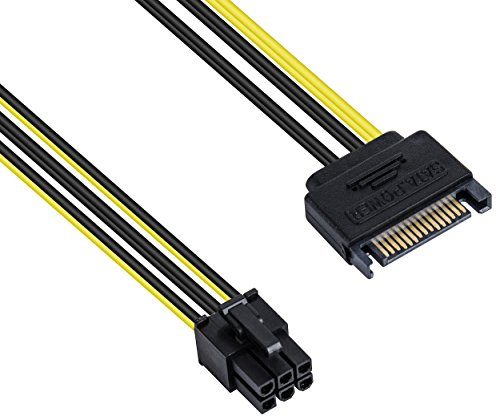 POPPSTAR 1x 20 cm PCI-Express Grafikkarten-Stromkabel (15-pol Sata Stromstecker (w) auf PCIe 6-polig (m)), Adapter für Stromversorgung