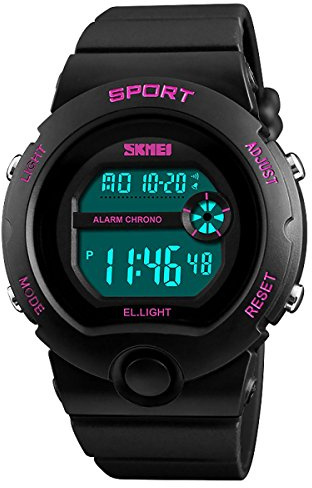 SKMEI Girls and Boys Pink Digital Watch 50m Water Resistant with Stopwatch Alarm Perfect for Ages 5-13