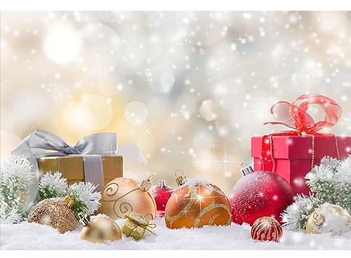 YongFoto 3x2m Fondos de Navidad Fotografia Cajas de Regalo y Bolas en la Nieve Fondos para Fotos Estudio Fotográfico Accesorios