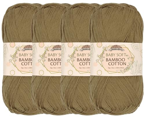 JubileeYarn Baby Soft Bamboo Cotton Yarn - 50g/Skein - Chestnut Brown - 4 Skeins