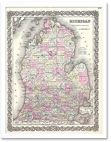 Wee Blue Coo 1855 Colton Map Michigan Vintage Art Print Framed Poster Wall Decor Kunstdruck Poster Wand-Dekor-12X16 Zoll