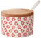 Bloomingville Salztopf mit Deckel und Löffel Susie Retro Zuckerdose Vintage Topf für Marmelade Ø 10 cm, rot, Keramik, fasst ca. 250 ml