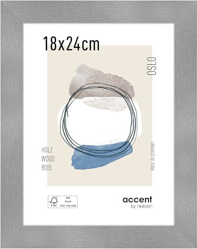 accent by nielsen Bilderrahmen, 18 x 24 cm, Holz, Silber, Fotorahmen zum Auftstellen und Aufhängen im Hoch- & Querformat, Echtglas, Oslo