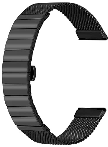 Kai Tian 18mm Armbanduhr für Damen Herren Schwarz Mesh Uhrenarmband Nähen mit Edelstahl Ersatzband Uhrarmband Armband mit Butterfly-Verschluss