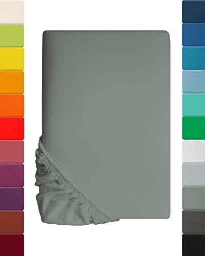 Lavea Spannbettlaken 90x200cm-100x200 - aus atmungsaktiver Baumwolle - Passgenau für Standardmatratzen bis 20cm - Mittelgraues Bettlaken mit Gummizug - Jersey Spannbetttuch 90x200cm-100x200
