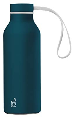 con-tatto Bottle Bottiglia termica con 3 Pareti in Acciaio e Rame - Bevande fredde per 25 ore e calde per 15 ore - Fascia e Tappo Sport Lid inclusi! (Santorini)
