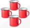 FUN FAN LINE - Set di tazze smaltate 350ml caffè/tè/calde/fredde, Tazze vintage da campeggio, picnic o viaggio, Design retrò colori pieni, Leggero, portatile e resistente. (Rosso, 4 tazze)