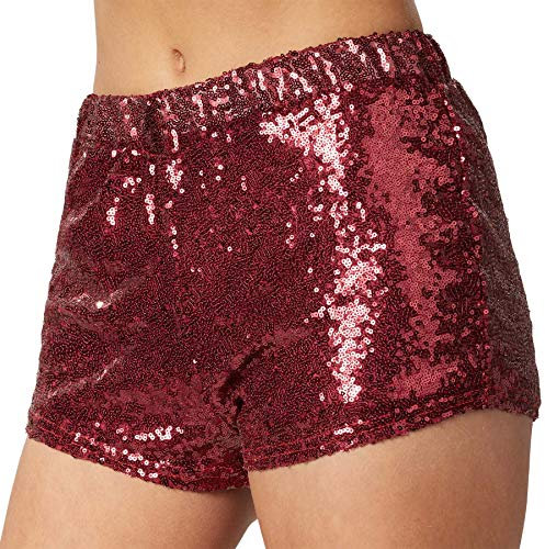 dressforfun 900996 Damen Pailletten Glitzer Shorts, sexy Kurze Hose Shorts, dunkelrot (XL | Nr. 303909)